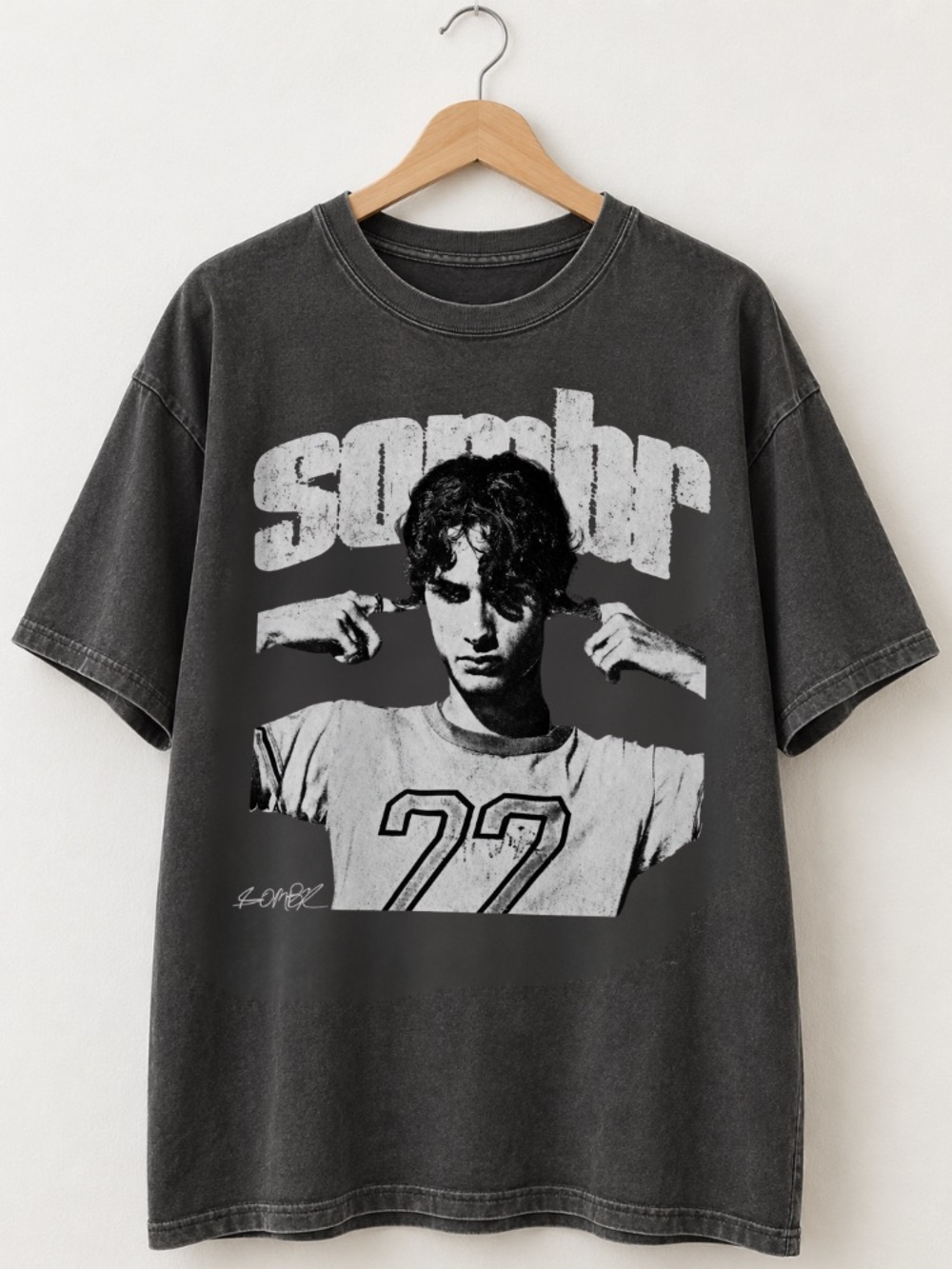 sombr Vinnie Hacker 77 Music Style Washed Black T-Shirt